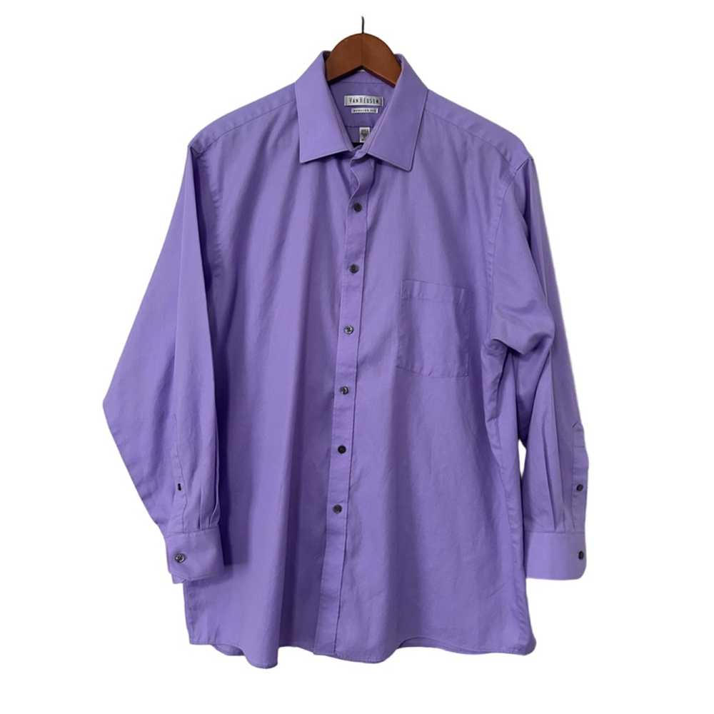 Van Heusen Regular Fit Wrinkle Free Dress Shirt 17 32/33 Purple